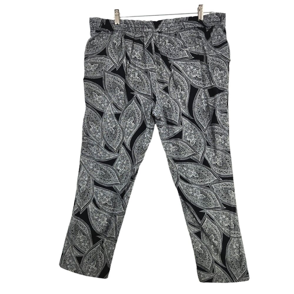 Banana Republic Womens Cropped Pants Large Black White Batik Print Boho Chic
